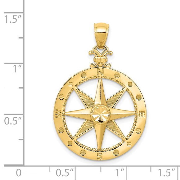 14K Diamond-Cut Polished and Satin Compass Pendant - Picture 2 of 4